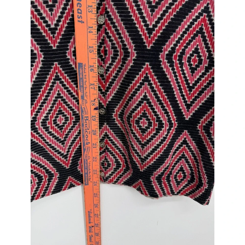 Tory Burch Cardigan Women Medium Red Black Geometric 100 Wool V-Neck Logo Button